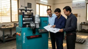 business owner reviewing machine