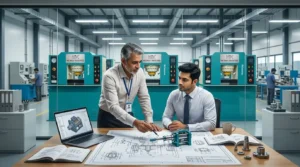 bussinessmen discussing blueprint image