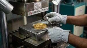 engineers inspecting gold coin