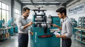 engineers inspecting gold rolling machine