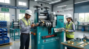engineers inspeting gold rolling machine