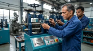 engineers inspecting machine
