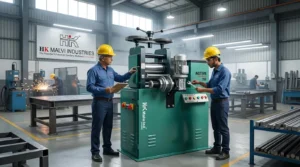 engineers inspecting metal machine image