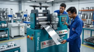 engineers inspecting silver sheet