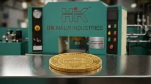 gold coin on anvil image