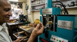 goldsmith holding gold coin image
