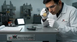 Hydraulic press die striking a gold coin blank with precision manufacturing process