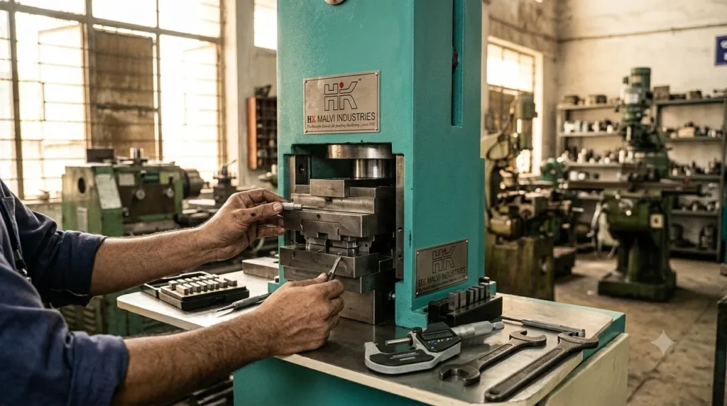 engineer calibrating hydraulic press die