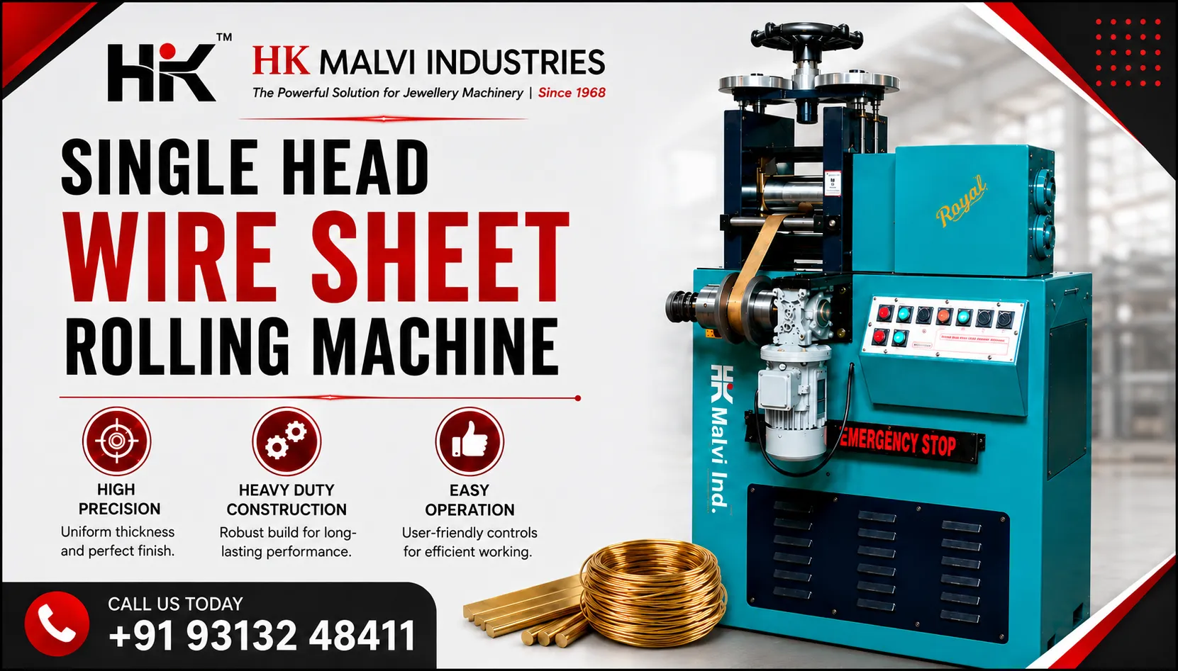 Singel Head Wire Sheet Rolling Machine By HK Malvi
